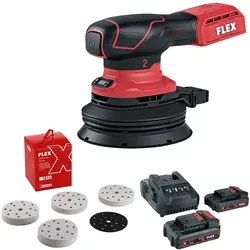 Flex Akku-Exzenterschleifer 18 V ORE 2-125 18-EC 2 Akkus + 102tlg. Schleifmittel