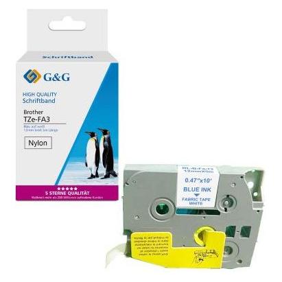 G&G XL-Aufbügelband kompatibel mit Brother TZe-FA3 (1.20 cm, Blau, Weiss) (18763)