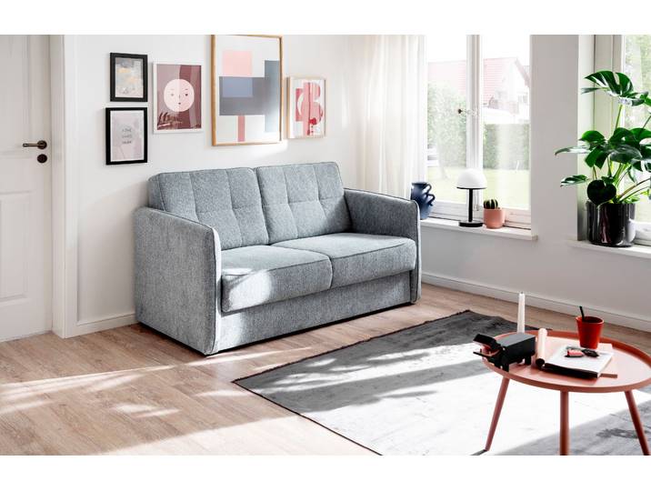 Schlafsofa HOME AFFAIRE Milano Einzelauszug, Schlaffunktion, schmale Armlehnen, Breite 147cm , grün (mint), B:147cm H:89cm T:87cm, 100% Polyester, Sofas, Schlafsofa, zwei einzeln ausziehbare Liegefunktionen