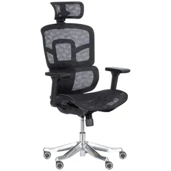 Carmen 7583 Ergonomischer Bürostuhl mit Netzrücken, Kopfstütze, Lordosenstütze, 3D-Armlehnen und Alu-Fußkreuz – Schwarz