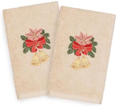 Authentic Hotel and Spa Turkish Cotton Holiday Bells Beige Set of 2 Hand Towels