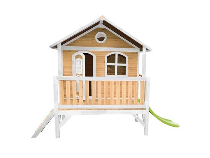 AXI Stef Spielhaus aus Holz in Braun & Weiß mit Hellgrüner Rutsche