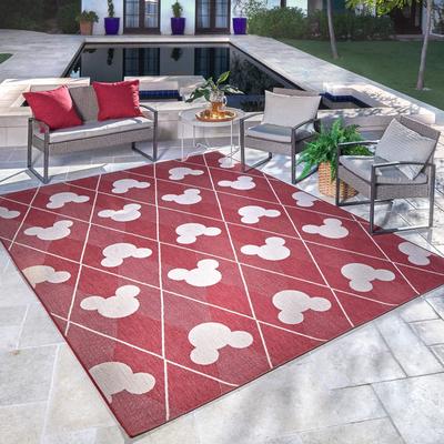 Licensed Disney Mickey Mouse Red/ Cream Modern Argyle Flatweave Indoor/ Outdoor Area Rug