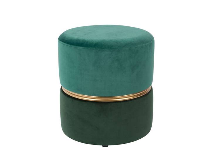 Tabouret pouf en velours vert avec cerclage doré