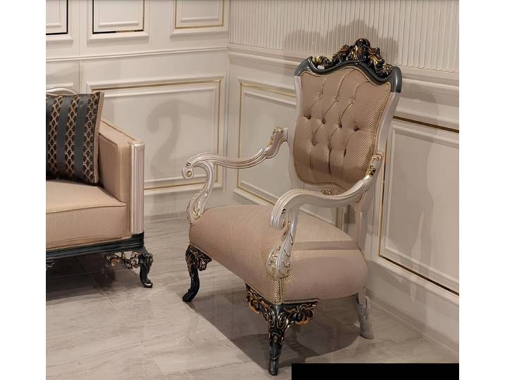 Xlmoebel Armlehnstuhl Ohren Design Polster Barock Wohnzimmer Stoff Sitz (Sessel, 1 St), Made in Europa