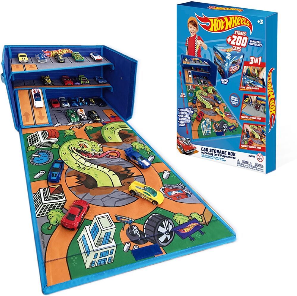 Cefa Toys Caja organizadora de coches con pista y Area de juego Hot Wheels .