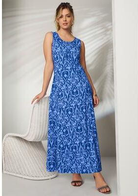 Plus Size Women's Stretch Cotton Tank Maxi Dress by Jessica London in Dark Sapphire Brushed Tribal (Size 18/20)