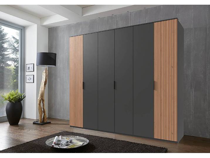 Drehtürenschrank Tunis 270cm Schwarz/Graphit/Eiche Artisan Dekor