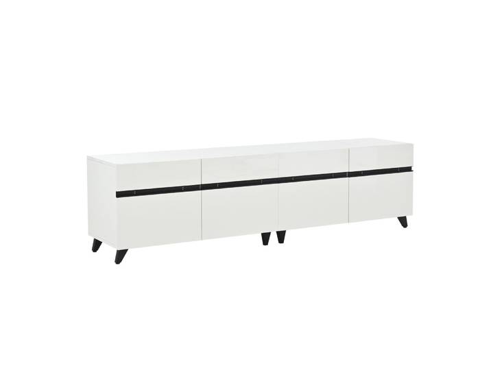 Meuble TV blanc laqué avec détails noirs Design moderne et élégant