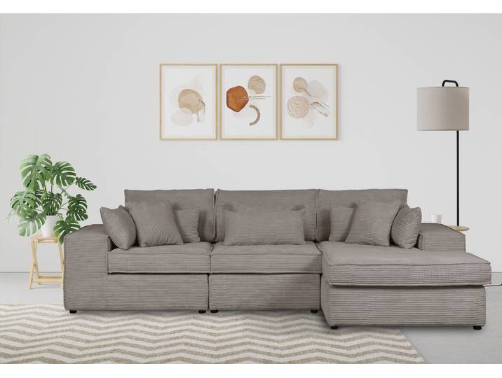 Ecksofa GOODPRODUCT Enid L-Form , grau (taupe), B:360cm H:75cm, 100% Polyester, Sofas, Ecksofa, 3 Teile, bestehend aus Modulen, in vielen Bezügen, auch in Breitcord