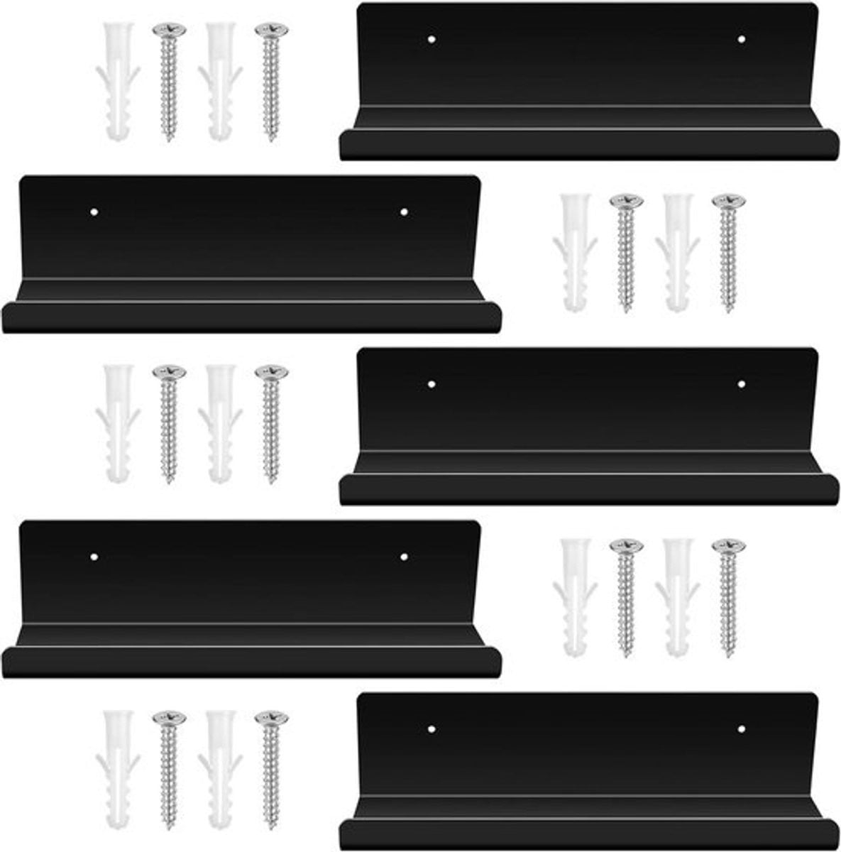 Set van 5 zwarte zwevende wandplanken voor decoratie en opbergruimte