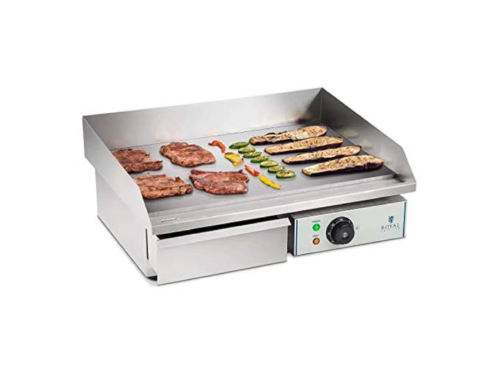 Royal Catering Plancha Electrique Lisse RCEG-55 (48x55x24cm\, 3.000W\, protection antiéclaboussures\, dispositif d'écoulement)