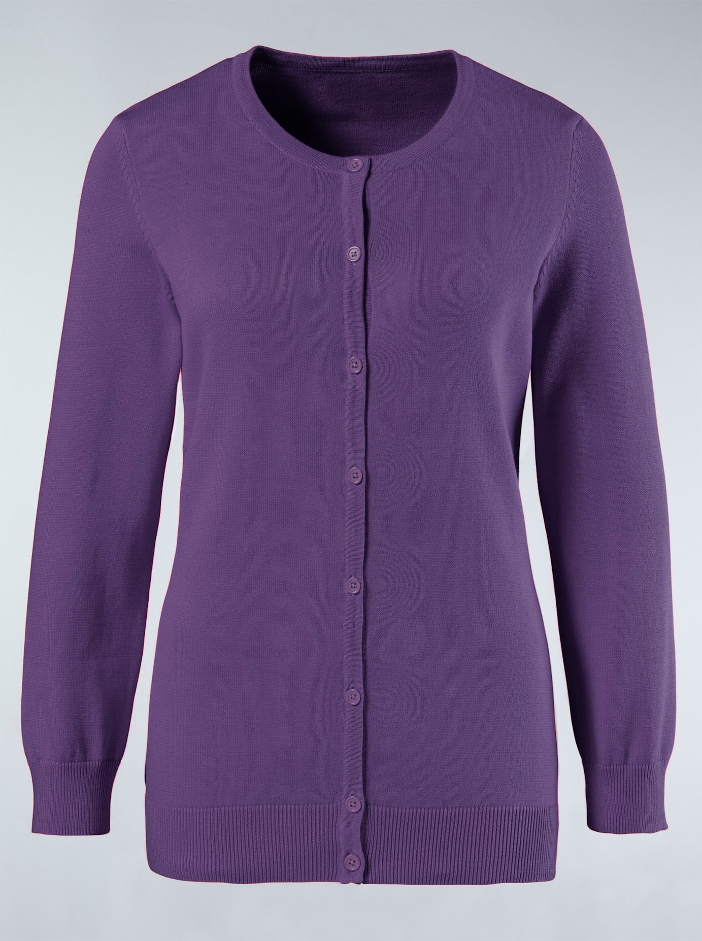 Strickjacke CLASSIC BASICS, Damen, Gr. 48, lila, 100% Baumwolle, unifarben, figurumspielend, Strickjacken Strickjacke lila 48
