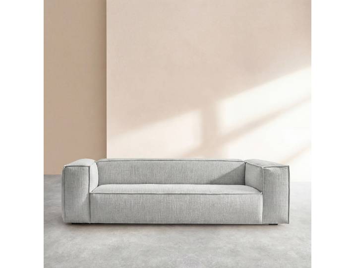HABITAT - Canapé 3 places en tissu bouclette courte Mira - Gris perle - Edwin