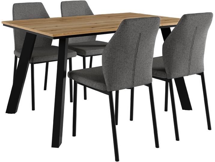 Essgruppe OTTO HOME Genf Tischgruppe, Esstisch plus 4 Stühle , grau (eichefarben, anthrazit), Webstoff, Sitzmöbel-Sets, Essgruppe, Esstisch 138 cm, 4 Esszimmerstühle, moderne Tischplatte in Evoke eiche