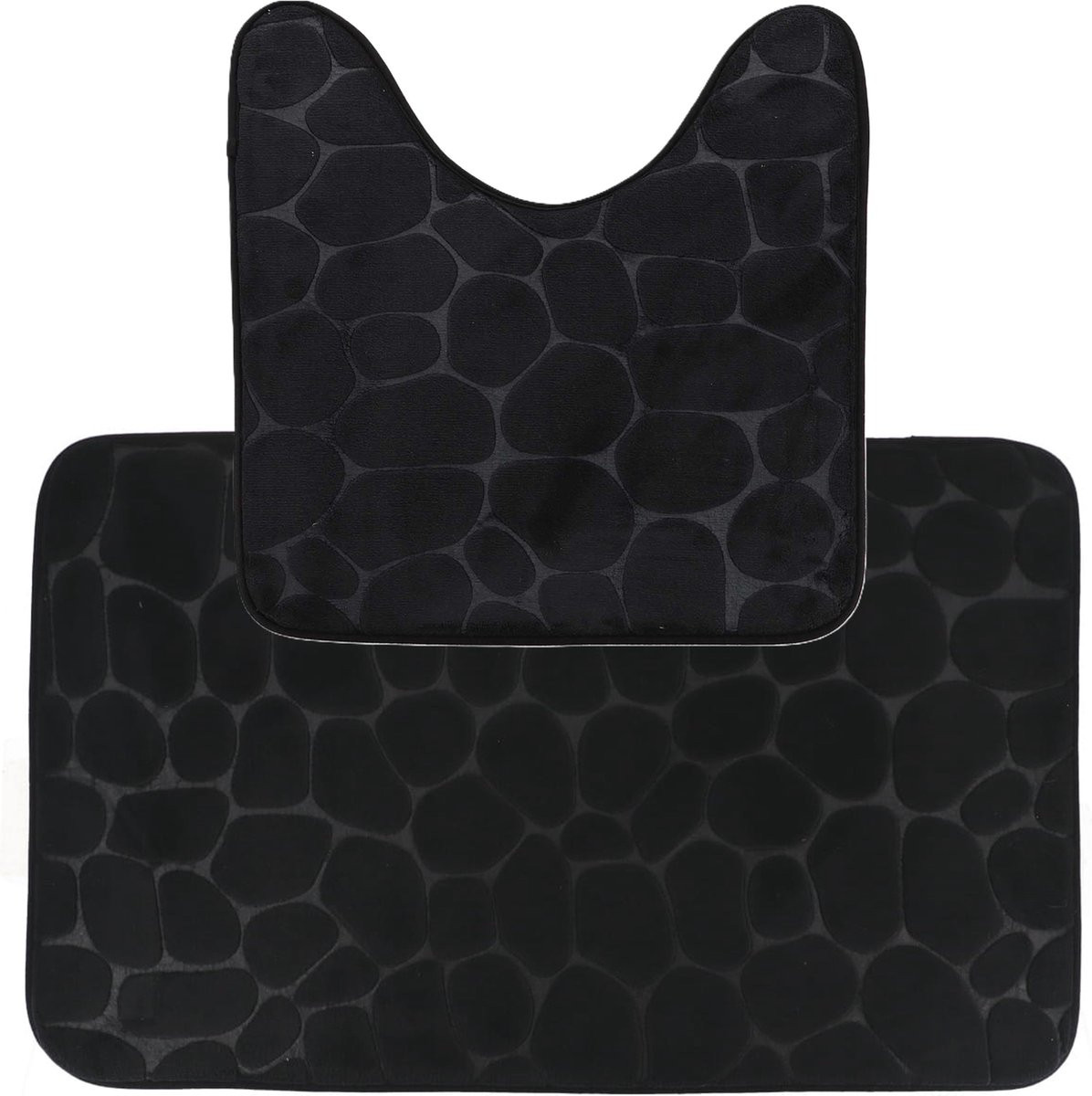 Tendance Badkamermatten set Pebble - Toilet en badmat - Zwart - Memory foam en microfiber