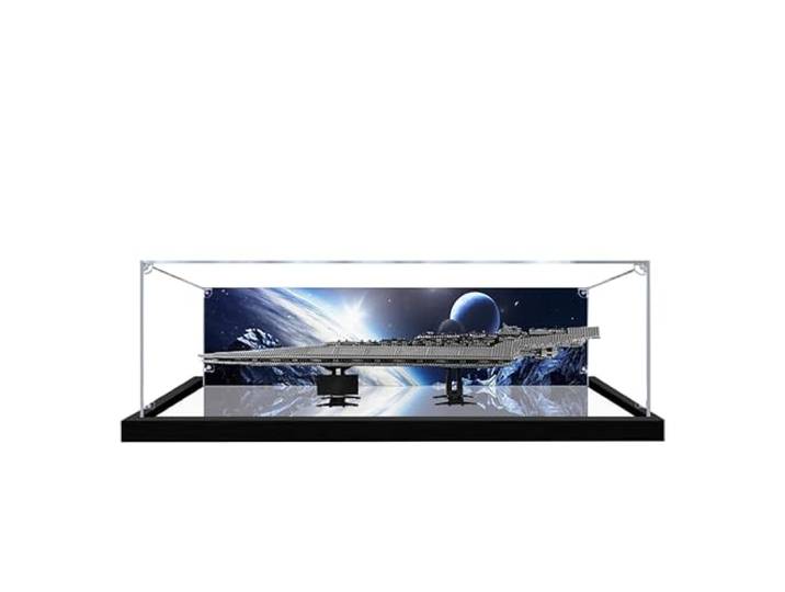 Acryl-Vitrine für Lego 10221 Sternenzerstörer-Modell, 3 mm staubdichte Schaukasten, Vitrine kompatibel mit Lego 10221 (Modell nicht im Lieferumfang enthalten) (Hintergrund 3 mm + Spiegel)