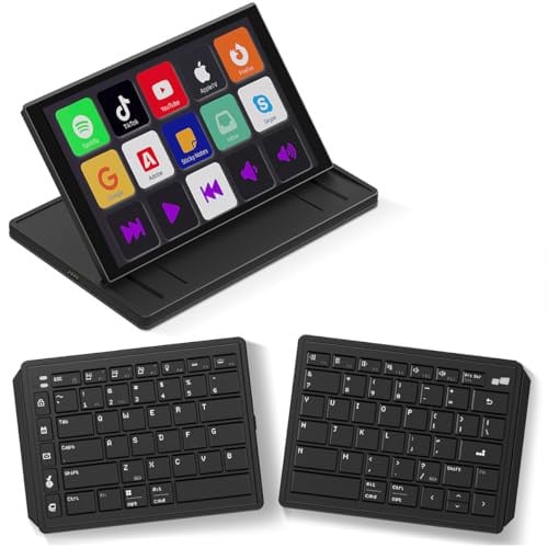 Split Ergonomisch Bluetooth Toetsenbord met 8 inch Touchscreen Stream Deck en Macrotoetsen voor OBS, Twitch en YouTube - Zwart