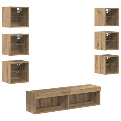 Helloshop26 - Modernes wandmontiertes TV-Möbel mit LED-Beleuchtung 30 x 28,5 x 30 cm aus Eichenholz-Verbundwerkstoff handgefertigte 02_0056089