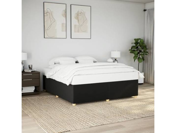 RJPLMFV Bettgestell, Stoff, Schwarz, 200 x 200 cm, ohne Matratze Lattenrost inklusive, atmungsaktives Polyester, robuste Füße, langlebiger Komfort