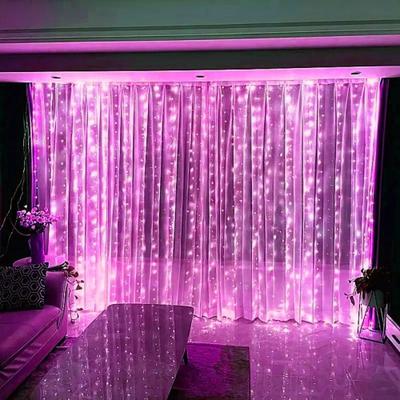 Uplift Picks Remote Control USB Curtain String Lights For Christmas And Parties pink 4x3m 450leds