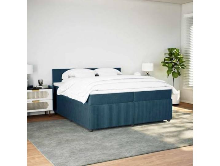 KTHLBRH Bettgestell Blau Samt 200 x 200 cm mit Kopfteil 2 Taschenfederkernmatratzen, inklusive Matratzenschoner, Lattenrost