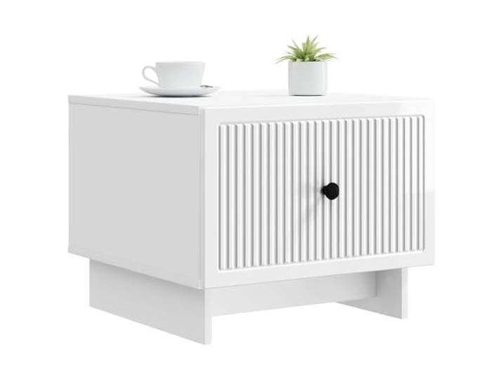 KTHLBRH Couchtisch mit Schublade weiß glänzend 49 x 50 x 40 cm Holztechnik, geriffelter Rand, 60 kg Fassungsvermögen, einfache Reinigung, modernes Wohnzimmer