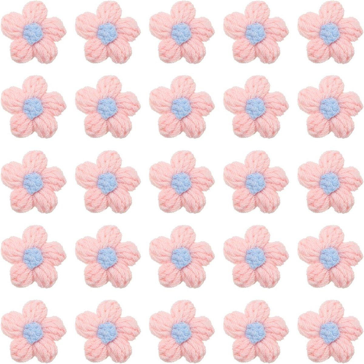 36 stuks Handgemaakte Haakbloemen Applicaties in Roze en Blauw voor Knutselen en Decoreren