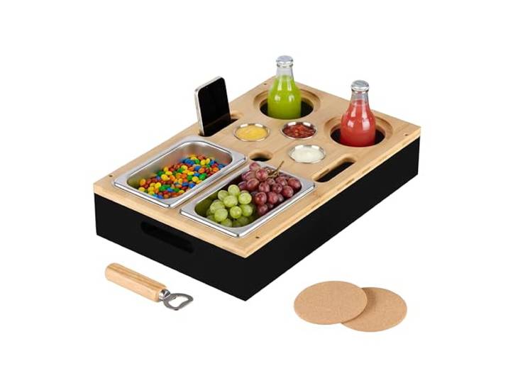 Relaxdays Plateau canapé\, contenants Pratiques\, Support en Bambou\, pour Une soirée conviviale sur Le Sofa\, Noir & Nature