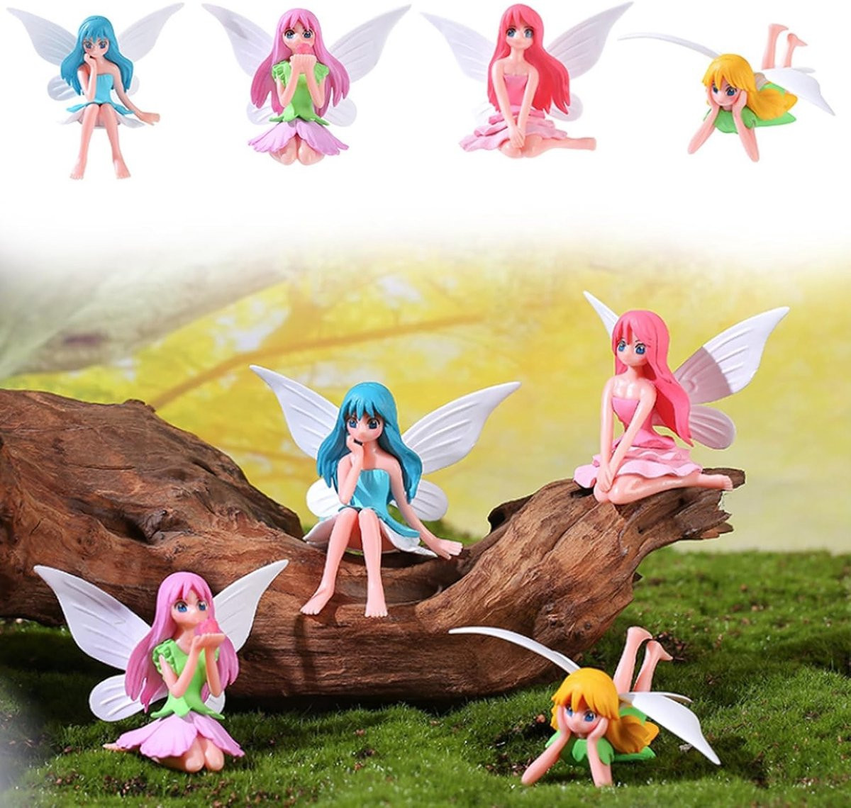Set van 4 Miniatuur Fee Figuren voor Feeëntuinen en Decoratie