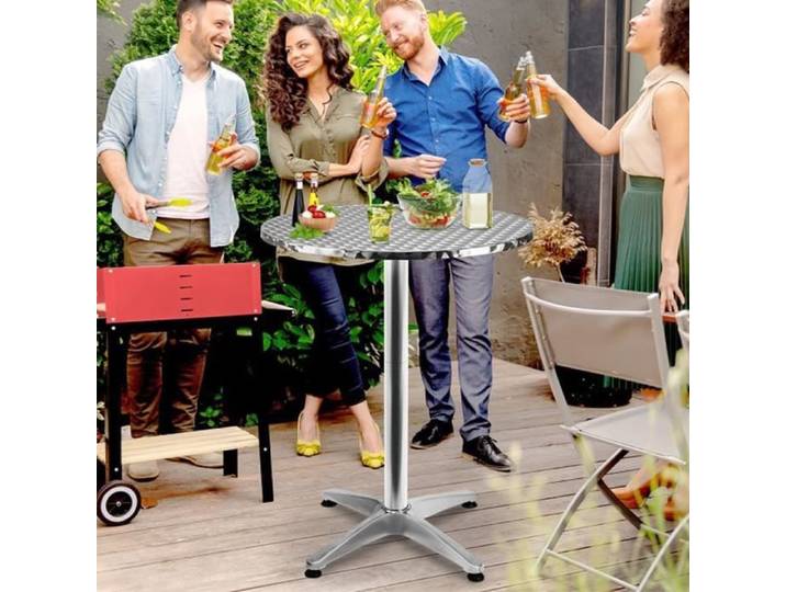 Table de Bar - Table Haut - Table de Bistrot - Table de jardin - Table Ronde - Aluminium - réglable en Hauteur - camping extérieu