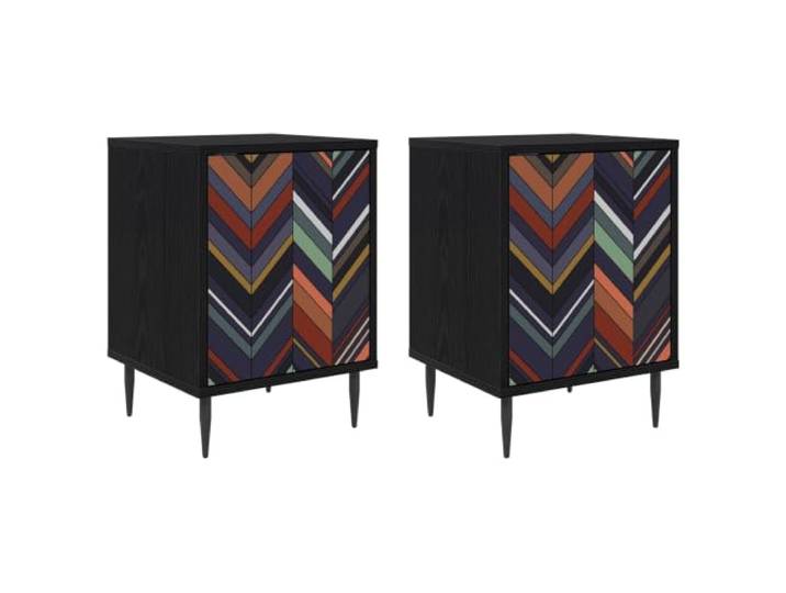 Fisinber Nachttisch 2er Set Schwarz Eichen-Optik 36x33x51 cm OMMEN Kompakte Beistelltische mit 2 Türen für das Schlafzimmer. Bieten ordentlichen Stauraum und elegante Optik.