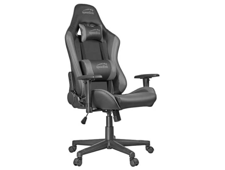 Speedlink XANDOR Gaming Stuhl – stufenlos höhenverstellbar, Computer Bürostuhl mit Wippfunktion, 2D-Armlehnen, hohe Rückenlehne, schwarz-grau