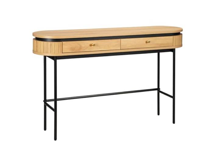 Riess Ambiente Konsolentisch Atelier - 120x30cm - Natur - Metall Metallgestell, gestell: schwarz, Knöpfe: gold, Stauraum, Bodenschoner, pflegeleichte Oberfläche, belastbar bis 40 kg