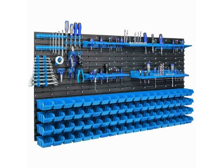 Étagère murale - BOTLE - 156 x 78 cm - 76 boîtes bleues - Porte-outils inclus - Plastique