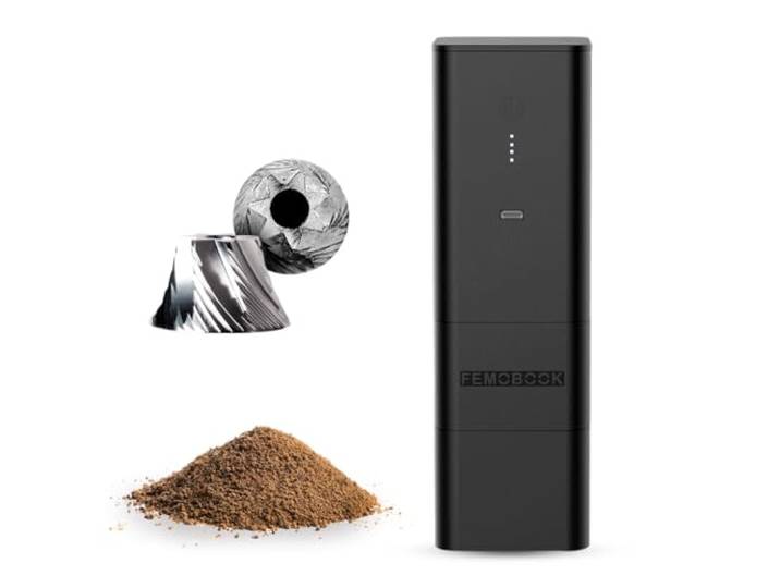 FEMOBOOK -A2 schwarze tragbare elektrische Kaffeemühle, schnurlose Grinder USB-wiederaufladbare Kaffeemühle, magnetisch, für Reisen und Heimbrauen