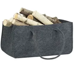 relaxdays Kaminholztasche in Anthrazit mit Tragegriffen grau