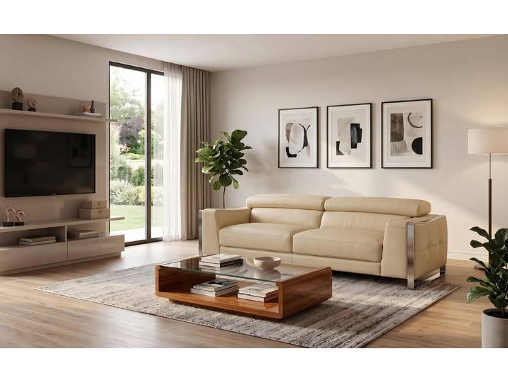 Salottini Sofa Luxus XL 3er Sofa Andrea 3-Sitzer Leder Couch Ledersofa beige, Handarbeit