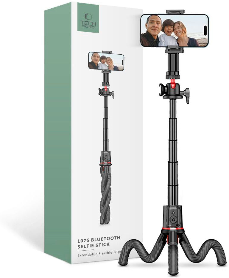 L07S Tech-Protect Selfiestang m. Fleksibel Tripod & Bluetooth - Sort