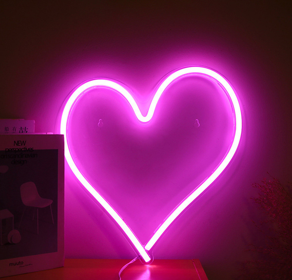 Rosikey LED Neonlicht Hartvormig Nachtlampje met USB-aansluiting