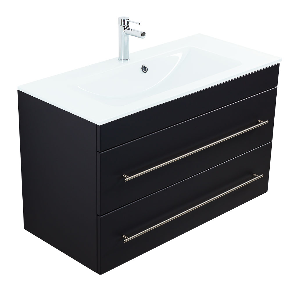 Badmöbel Vitro 1000 mit Glaswaschbecken SoftClose schwarz : Schwarz Varianten: Schwarz