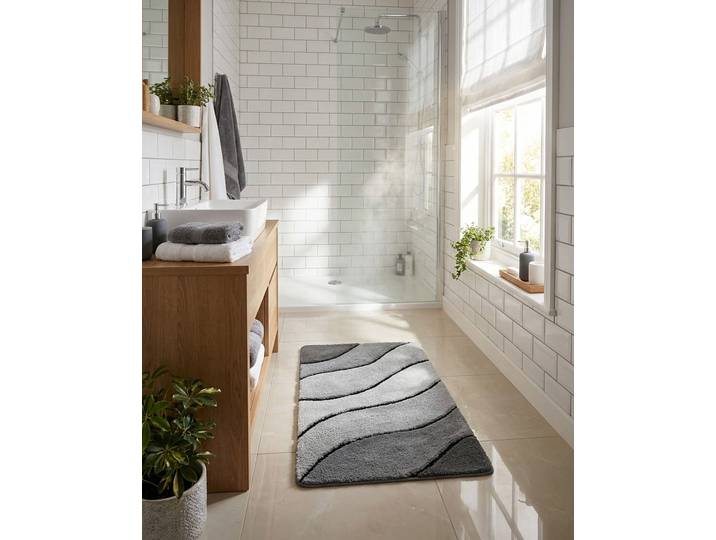 Badematte HOMIE LIVING Monte Cavo , grau multi, H:25mm, Oberfläche: 100% Polyacryl, Badematten, Badematte, Badteppich, Wellen-Muster, weich, rutschhemmend, waschbar, getuftet