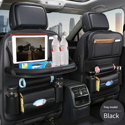 Upgrade Your Car With This Luxurious PU Leather Storage Bag And Tray, Organize Snacks, Toys & Essentials black