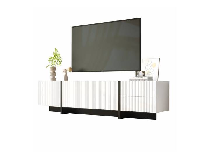 Odikalo TV-Schrank Fernsehen 190cm Schrank 3 Türen 2 Schubladen Weiß Gold/schwarz weiß
