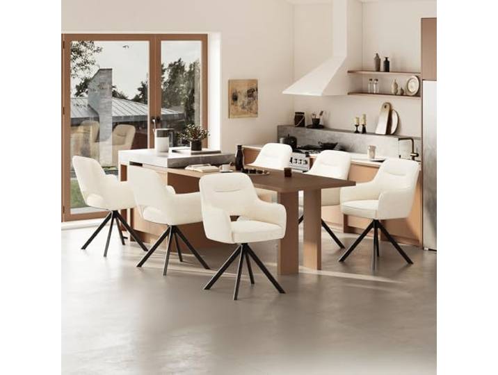 COLAMY Drehbare Esszimmerstühle 6er Set mit Armlehnen, Drehbare Polsterstühle für Küche & Esszimmer aus weichem Florstoff mit Metallgestell und Rückenlehne, für Esszimmer, Küche, Büro,Beige