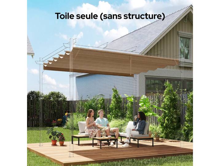 Outsunny Housse Toit Rétractable 2,5x2,55m Pergola Brun