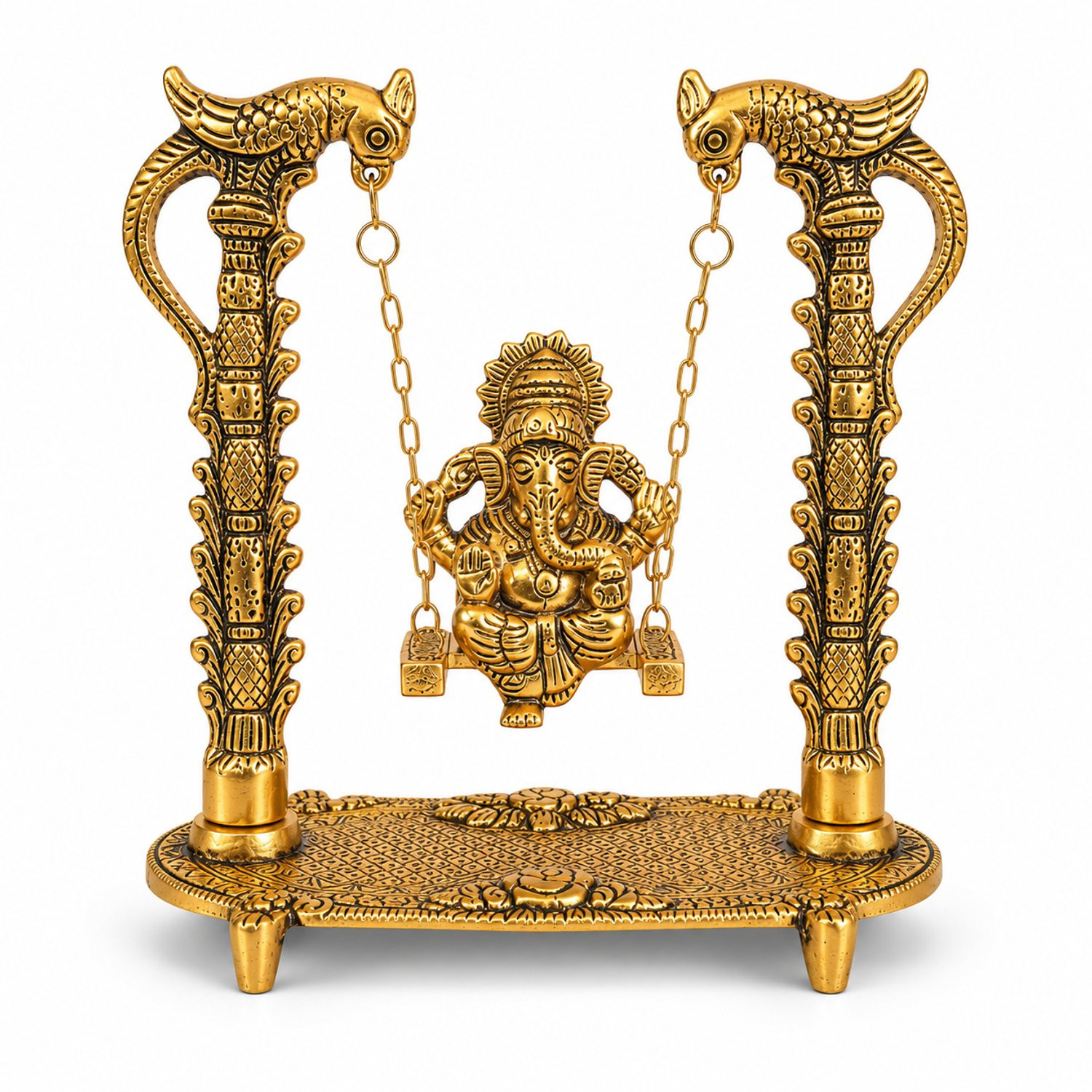 Seven Karma Ganesha Schommel Beeld – Gouden Jhula Decoratie – Handgemaakt