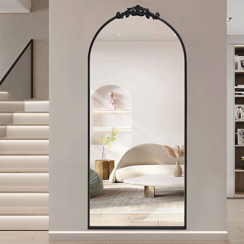 Ophelia & Co. Nicollete Black Metal Framed Full Mirror Black 180cm H X 80cm W X 2.5cm D
