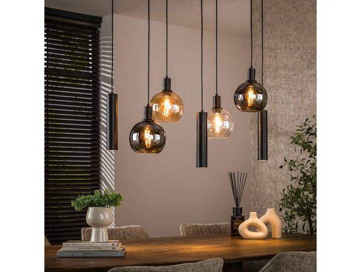 Suspension cuisine vintage - 4 globes verre, 3 cylindres NOVA