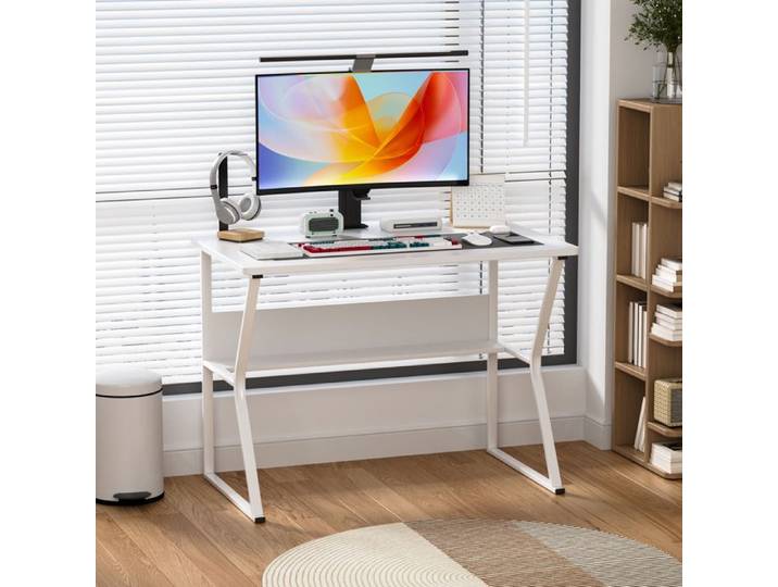 FLASIDU Bureau d'ordinateur 100cm Bureau informatique Table de bureau blanc 100*60*74cm Design moderne montage rapide